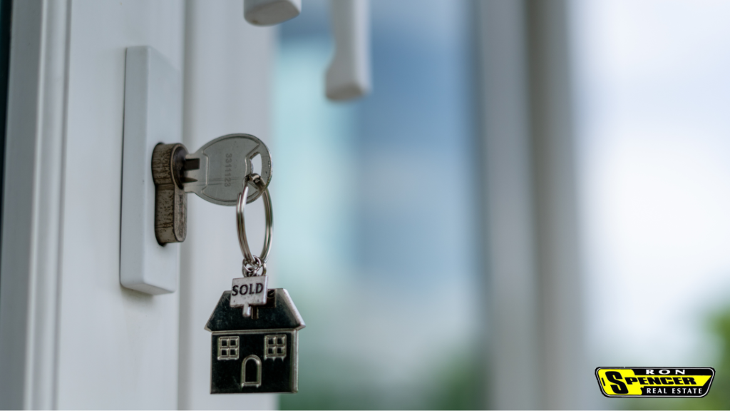 close up of key in door